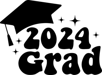 Graduation 2024 grad typography clip art design on plain white transparent isolated background for card, shirt, hoodie, sweatshirt, apparel, tag, mug, icon, poster or badge