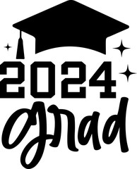 Graduation 2024 grad typography clip art design on plain white transparent isolated background for card, shirt, hoodie, sweatshirt, apparel, tag, mug, icon, poster or badge