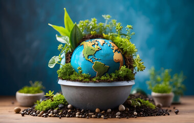 Earth Day sale banner featuring a background with plants, seeds, and a miniature Earth