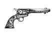 © slowbuzzstudio - retro revolver gun engraving black and white outline