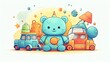 © Jenjira - A cute and colorful illustration of a blue teddy bear surrounded by toys