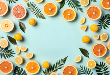 Wall Mural - lemon and citrus flat lay with copy space