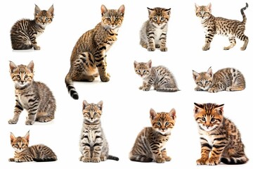 diverse set of wild cat family mammals isolated on white background