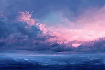 Wall Mural - dramatic cloudy sky at twilight atmospheric nature panorama digital illustration