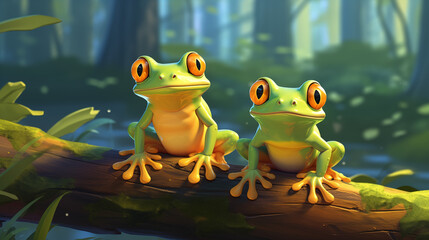 Toads and Frogs Image, Pattern Style, For Wallpaper, Desktop Background, Smartphone Cell Phone Case, Computer Screen, Cell Phone Screen, Smartphone Screen, 16:9 Format - PNG