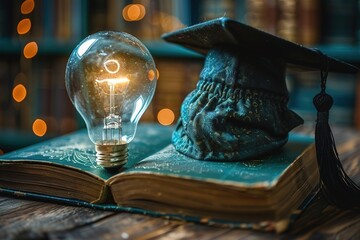 education studying book knowledge light bulb idea symbol inspiration university concept background