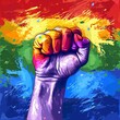 illustration of LGBT flag and a fist