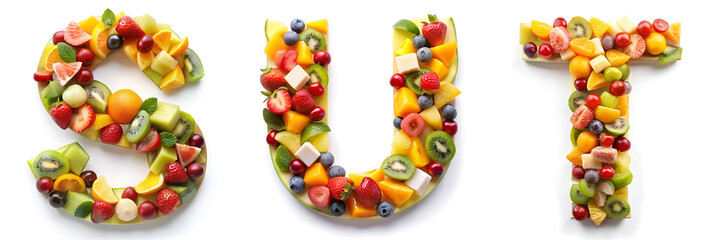 Wall Mural - Letters S, T, U. Tropical Fruit Salad Alphabet: Refreshing and Colorful.