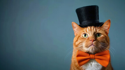 A ginger cat posing with a hat, captured with a portrait lens. Generative AI