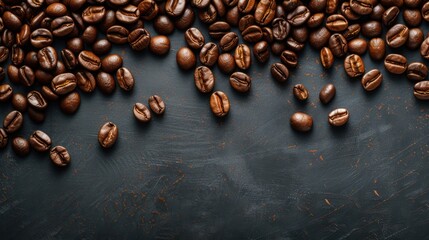 Poster - Roasted coffee beans on dark background