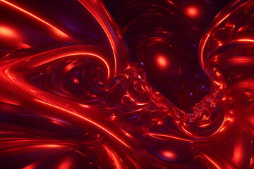 Wall Mural - 3D rendering abstract red fractal neon light background