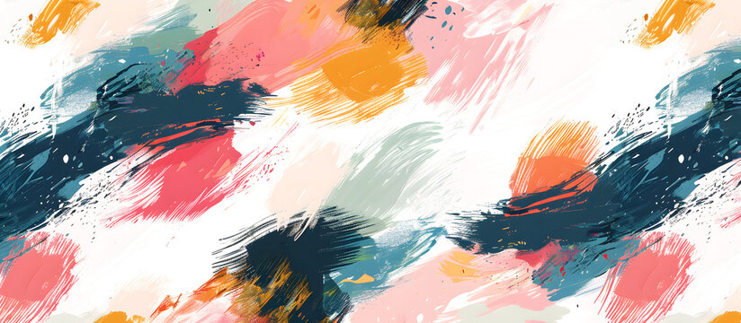 Seamless colorful paint brush marks pattern background Grunge background. Abstract minimalism hand drawn pat on white and transparent background
