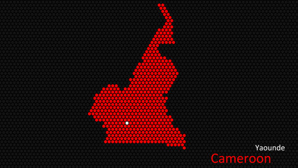 a map of cameroon, with a dark background and the country's outline in the shape of a colored hexago