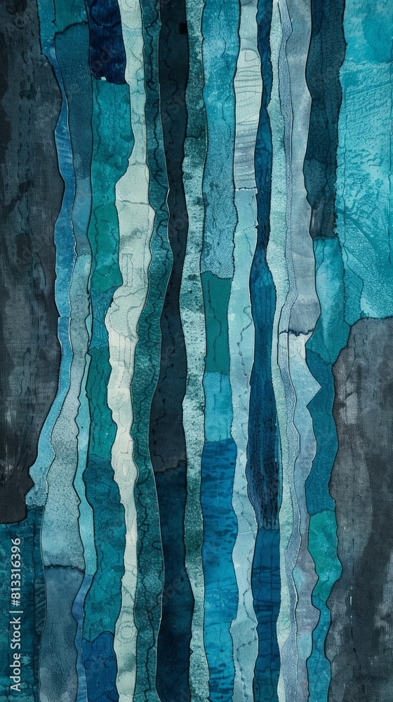 Black Rayed Blue Artwork featuring irregular blue and black dyed stripes with a textured ...