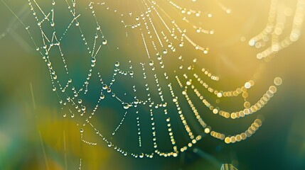 Wall Mural - a macro shot of dew drops on a spider web.