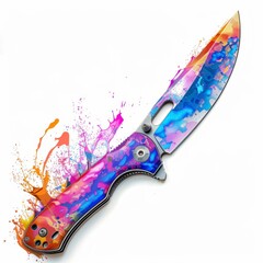 Wall Mural - Colorful illustration of an open folding knife with intricate details