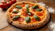 hot italian pizza with small basil leaves; business commercial concept