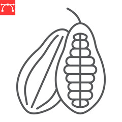 Wall Mural - Cocoa pod line icon, cocoa beans and chocolate, cacao vector icon, vector graphics, editable stroke outline sign, eps 10.