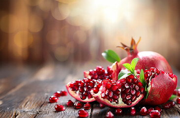 the freshness and sweetness of ripe pomegranate, a healthy summer snack generated