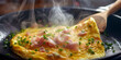 omelette with ham and chives in the pan, generative AI