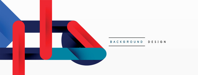 Poster - A red, blue, and white ribbon on a white background creates an electric blue logo with parallel rectangles and circles, symbolizing brand identity