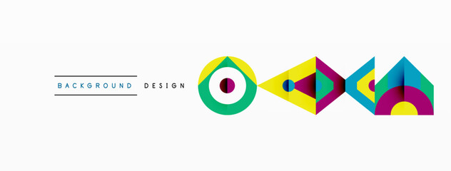 Poster - Eyecatching logo design for Oka brand featuring a dynamic combination of triangles, circles, and rectangles in electric blue and magenta colors. Unique font and graphics make it stand out