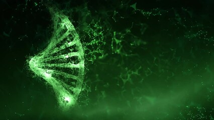 Wall Mural - Artistic dna chain on dark nature green science animation background.