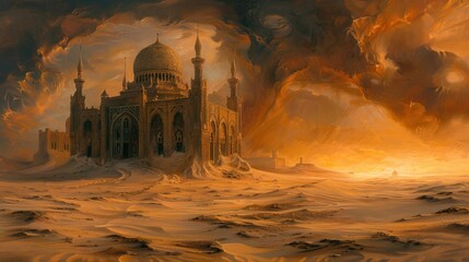 Wall Mural - a high fantasy mysterious small abandoned mosque in a barren desert, stuning art