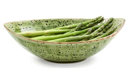 Wall Mural - fresh asparagus in ceramic bowl isolated on white background  