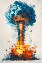 Wall Mural - Dramatic Watercolor Depiction of Nuclear Explosion's Impact on Energy Policy and Public Perception