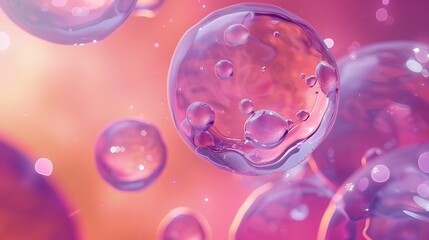 Wall Mural - Stem cells floating on skin cell with aura pink background anti angie concept