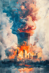 Canvas Print - Explosive Implications of Emerging Nuclear Reactor Technologies on Dynamics in Watercolor