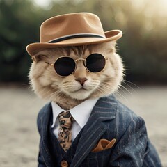 Poster - photo of cat dressed in cute trendy clothes   