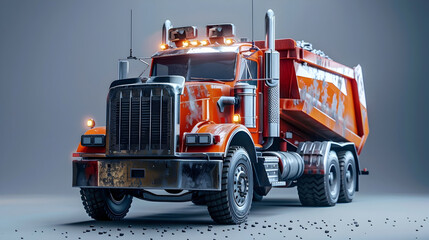 Sticker - Heavy-Duty Construction Truck with Detailed Blueprints on Isolated Cinematic Background