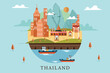 Thailand Urban landscape in a geometric minimal flat style, Thailand Flat design urban landscape illustration