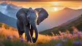 Fototapeta  - elephant on sunset