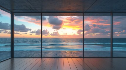 Modern indoor landscape under the sunset