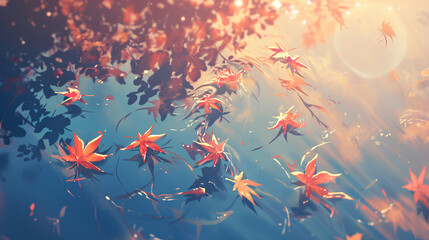 Wall Mural - autumn leaves floating on the water