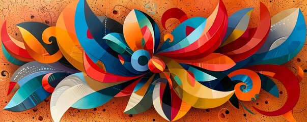 Poster - elegant modern abstract art features asymmetrical shapes, vibrant colors blending uniquely and creat