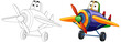 Vector illustration of a plane, colored and line art