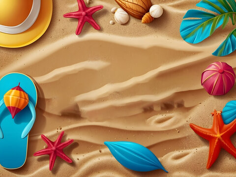 Summer season vector design. Hello summer typography text with tropical holiday elements in sand beach background for fun and enjoy outdoor day vacation design. Vector illustration