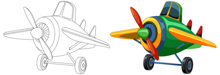 Poster - Vector illustration of a colorful cartoon airplane