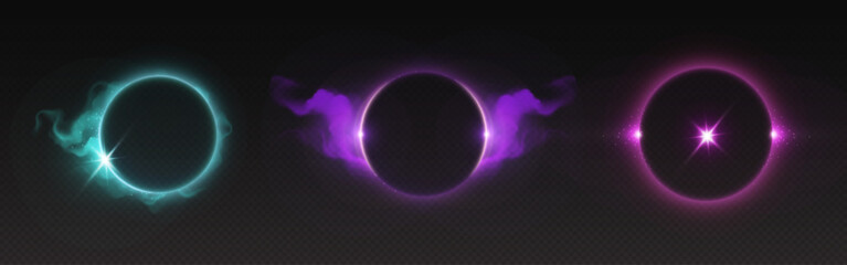 Poster - set of halo neon light effects isolated on transparent background. vector realistic illustration of 