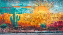 Artistic Street Art Depicting A Colorful Sunset In The Desert Of Indio, California