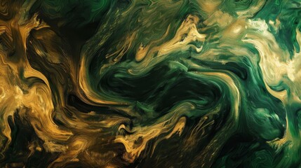 This image features a swirling pattern of green and golden hues, mimicking a luxurious marbled texture with a fluid, organic appearance