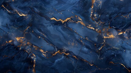 Abstract blue and gold marble pattern with luxurious golden veins, mimicking an elegant, polished stone surface