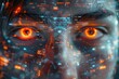 It shows the idea of deep learning or digital transformation presented in cyberpunk style through an image of a futuristic man with technology elements
