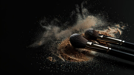 cosmetic brush with brown powder, make up concept