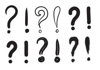 image of question mark and exclamation mark icon in doodle style on white background.