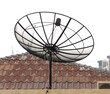 Satellite antenna on the roof of a building
